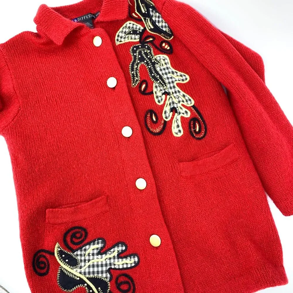 I.B. Diffusion Vintage Mohair Cardigan Sweater Coat Jacket Applique Size S